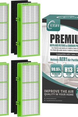 EGR AER1 Filter Replacement for Holmes, HAPF300AH Remover Filter Compatible with Holmes Air Purifier HAPF300AH-U4R, HAP242-NUC (4 Performance Filters + 8 Pre Filters)