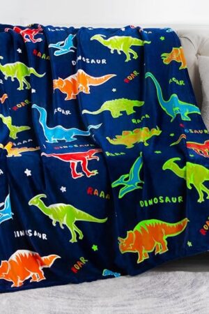 Dinosaur Gifts Toys for Boys Girls - Glow in The Dark Dino Blanket Best Christmas Birthday Valentines Easter Presents for Kids Age 1 2 3 4 5 6 7 8 9 10 Year Old Child Teen Toddler Soft Throw 50"x60"