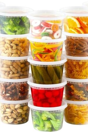 AOZITA 24 Sets 16 oz Plastic Deli Food Containers With Lids, Airtight Food Storage Containers, Freezer/Dishwasher/Microwave Safe, Soup Containers For Takeout Meal Prep Storage