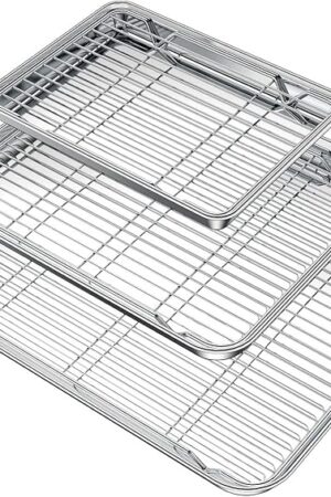 Wildone Baking Sheet with Rack Set (3 Pans + 3 Racks), Stainless Steel Baking Pan Cookie Sheet with Cooling Rack, Non Toxic & Heavy Duty & Easy Clean