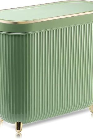 Bathroom Trash Can with Lid 3.2 Gallon Narrow Trash Can Small Plastic Trash Bin 12 Liter with Press Type Lid for Bedroom Bathroom, Mint Green