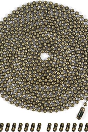 Bronze Ceiling Fan Pull Chain, 120" Extra Long Rust Proof 3mm Beaded Ball Light Pulls Extension Chains with 20 Connectors