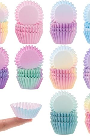 COcnny 600pcs Mini Cupcake Paper Liners, Pink Blue Purple Gradient Baking Cups Muffin Paper Case Cupcakes Wrappers for Baby Shower, Cake Chocolate Candy Wrap Supplies for Birthday Wedding (10 Styles)