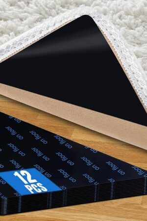 12Pcs Rug Tape, Premium Carpet Tape, Non-Slip Rug Tape for Rugs, No Residue Keep Rugs Flat for Hardwood Floors & Tiles (Black)