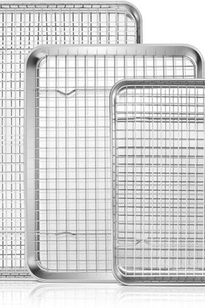 16"+12.5"+9" Baking Sheet with Wire Rack, Leonyo Stainless Steel Baking Sheet & Cooling Rack, Commercial Nonstick Cookie Tray Pan for Kitchen Cooking, Oven Roasting - 6 Pack