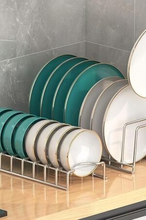 Dish Rack Plates Holder 2 Pack set, Plate organizer for cabinet space saver, Pan lid organizer, Kitchen Storage Cabinet Organizer for Plates/bowls/cups/lids/cutting boards/spatulas