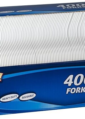 [400 Count] Settings Plastic White Forks, Practical Disposable Cutlery, Great for Thanksgiving Home, Office, School, Party, Picnics, Restaurant, Take-Out Fast Food, Outdoor Events, Or Every Day Use,