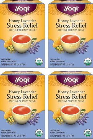 Yogi Tea Honey Lavender Stress Relief - 4 Packs (16 Bags/Pack) | With Lemon Balm | Contains Spearmint | Natural Honey Flavor | Organic Chamomile Tea