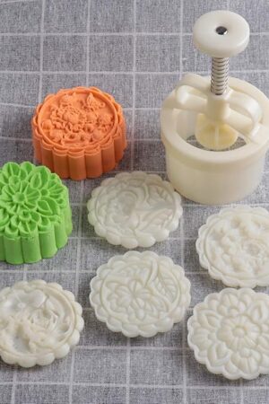 180g 5pcs Cookie Stamps Thickness Adjustable Moon Cake Mold Set, Cookie Press DIY Decoration Hand Press Cutter Cake Dessert Mold