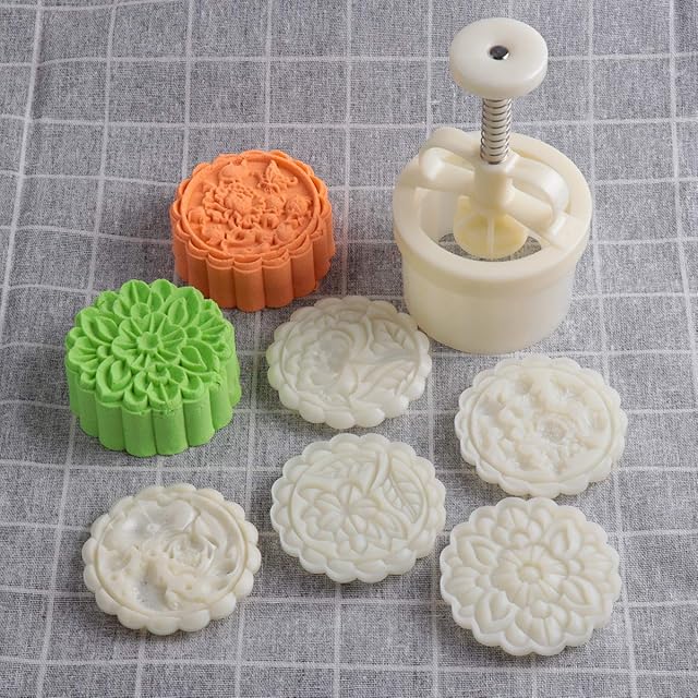 180g 5pcs Cookie Stamps Thickness Adjustable Moon Cake Mold Set, Cookie Press DIY Decoration Hand Press Cutter Cake Dessert Mold