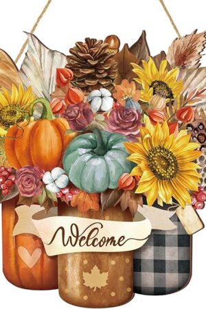 Boao Welcome Fall Door Decorations Thanksgiving Sign Hanging Decoration Wall Hanger Masquerade Carnival Wreath for Outdoor Farmhouse Porch Front Door Decor