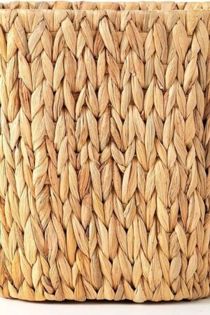 Wicker Trash Can, Bathroom Waste Bin with Built-in Handle Trash Bin, Hand-Woven Water Hyacinth, Wicker Waste Basket, Bedroom, Office, Bathroom Boho Waste Basket, 1 Pack