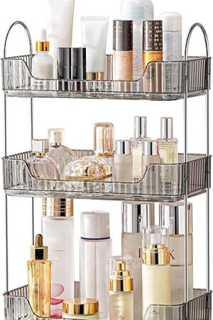 3 Tier Bathroom Organizer Countertop Makeup Perfume Tray Skincare Organizer for Bathroom Dresser Vanity (Grey)