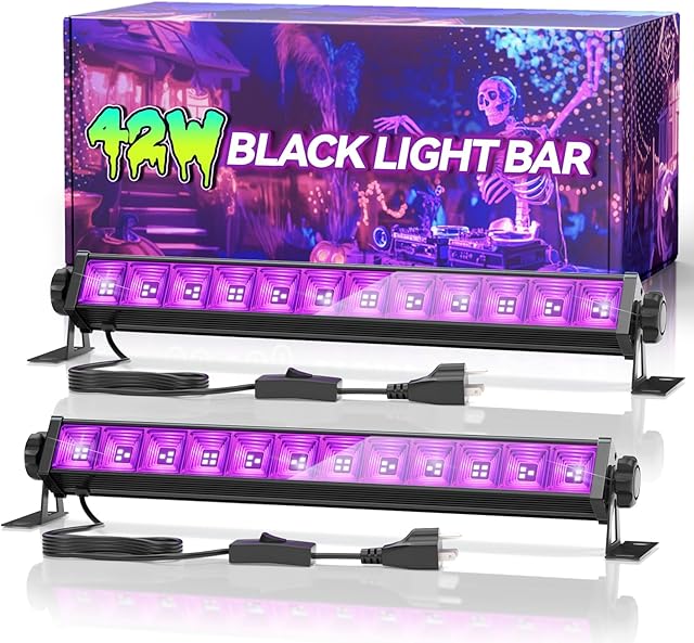 2 Pack 42W LED Black Light Bar, Blacklight with 6FT Cord+Switch+Plug, Glow in The Dark Black Lights Party Supplies for Halloween Decorations, Fluorescent Poster, Body Paint, Classroom, Bedroom