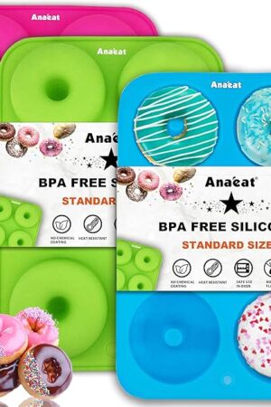 Anaeat 3 Pack Donut Pan Silicone Baking Mold, Just Pop Out! Non-Stick Doughnuts Baking Pans BPA Free for 6 Full-Size Donuts, Muffin, Cake Biscuit Bagels - Oven & Dishwasher Safe (Multicolor)