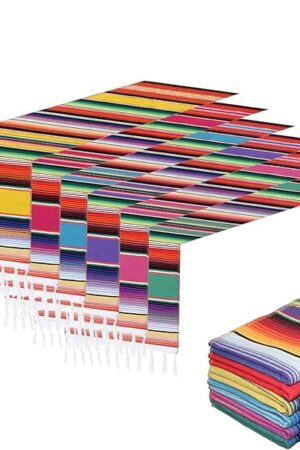 6 Pack Mexican Table Runners 14? x 84? Rainbow Colors Large Boho Mexican Theme Party Decoration for Cinco de Mayo Fiesta Party 6 Serape Table Runner (14? x 84?)