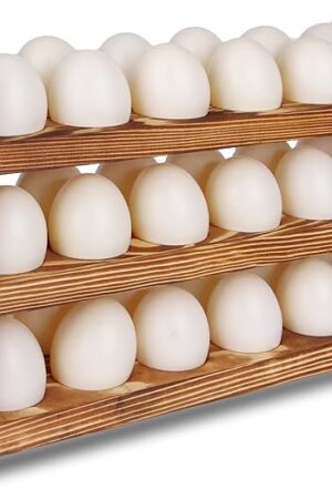 CVHOMEDECO. Wooden Egg Holder Fresh Egg Holders Countertop Firewood Egg Collecting Rack for Gathering Fresh eggs, Stackable with 36 eggs, Home Kitchen Organizer, Set of 3 PCS