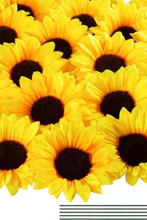 40pcs Fake Sunflower Heads with Stems, 4" Sunflower Artificial Silk Flower Heads for Party Baby Shower Wedding Making Handicrafts Home Decor(Yellow)