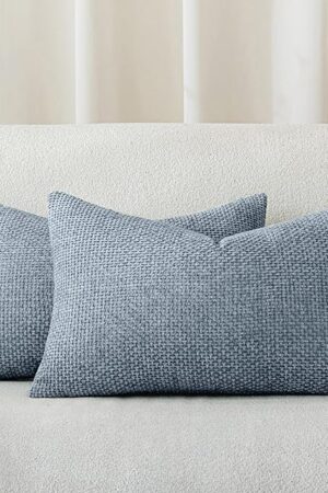 a moment Blue Chenille Throw Pillow Covers 12x20 Inch Pack of 2 Modern Decorative Throw Pillow Covers Farmhouse Cross Covers Modern Home Decor for Sofa Bedroom Living Room