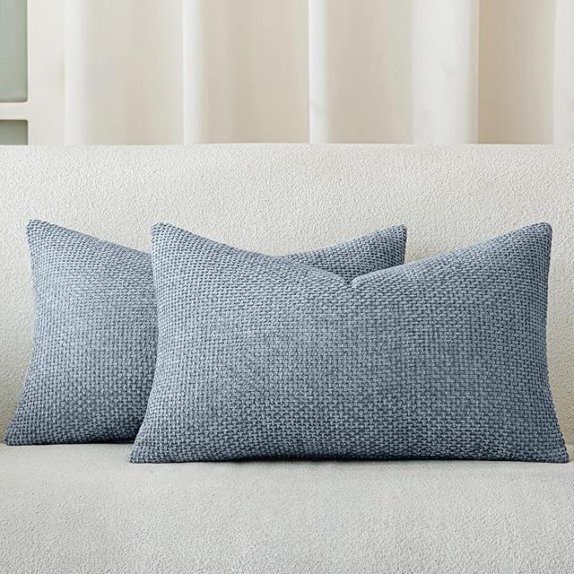 a moment Blue Chenille Throw Pillow Covers 12x20 Inch Pack of 2 Modern Decorative Throw Pillow Covers Farmhouse Cross Covers Modern Home Decor for Sofa Bedroom Living Room