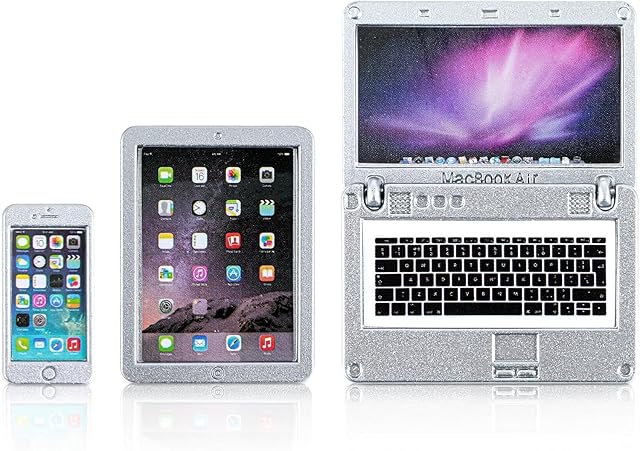 The Mini Dollhouse Accessories 3 Pack Mini Laptop Tablet and Smart Phone Scene Computer Simulation Play Set for Miniatures Doll Silver Festival Gifts Zinc Alloy Size 2.36 × 1.77 × 0.08 inches