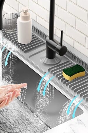 24'' Longer Faucet Mat for Kitchen Sink Splash Guard[7° Slope Fast Self-draining][Snap Lock Fit]Kitchen Sink Faucet Mat Splash Guard Kitchen Sink Area Water Splash Guard Behind Faucet Draining Mat