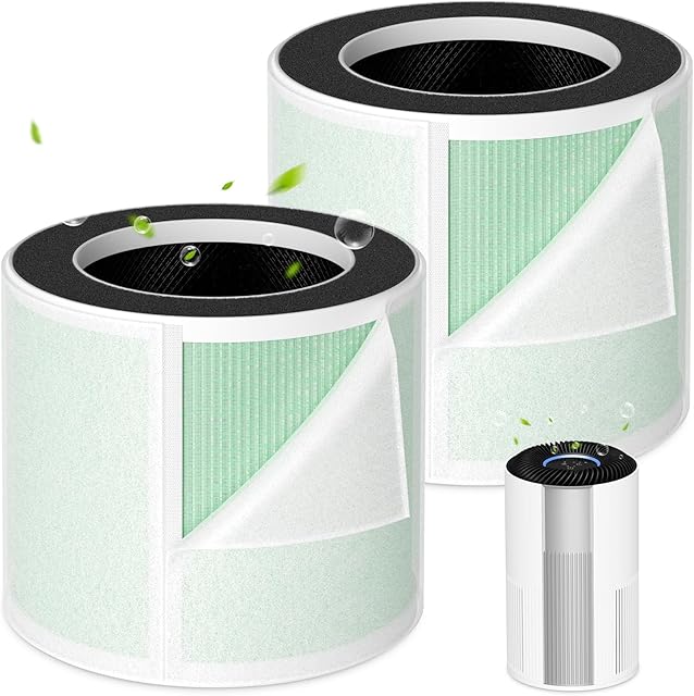 5-in-1 HEPA Air Purifier Filter for Aeocky Pandora, with Extra 2 Washable Pre-Filter, 2 Pack (Green VOCs)