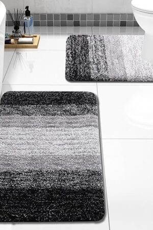 Arotive Bathroom Rugs Sets Bath Mats Microfiber U-Shaped 24x16 24x20 Black for Bathroom