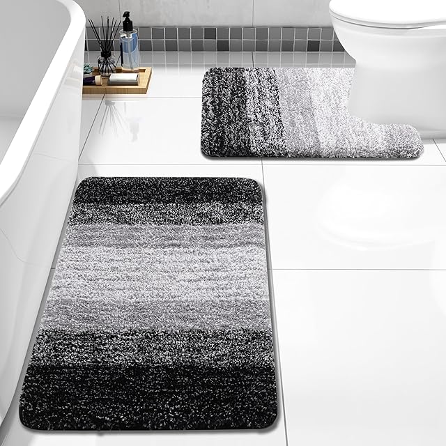 Arotive Bathroom Rugs Sets Bath Mats Microfiber U-Shaped 24x16 24x20 Black for Bathroom