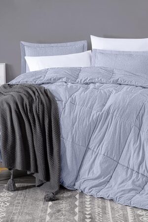 3 Piece King Size Comforter Set w/ 2 Envelope Pillow Shams, Box Stitched Blue King Bedding Set, Cationic Dyeing, Jacquard Line, All Season Down Alternative, King 104x92