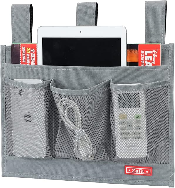 Bedside Caddy Storage Organizer Classic 4 Pockets Grey