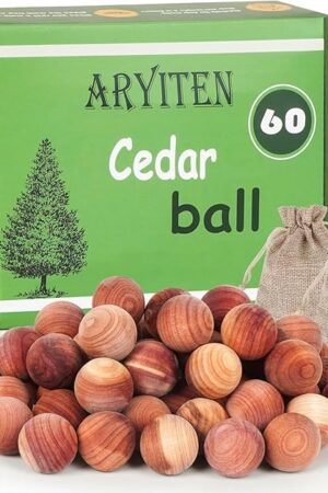 Cedar Balls for Clothes Storage, Aromatic Scent Cedar Wood Balls for Kitchen, Closets Storage and Drawers Freshener, 60 Pack