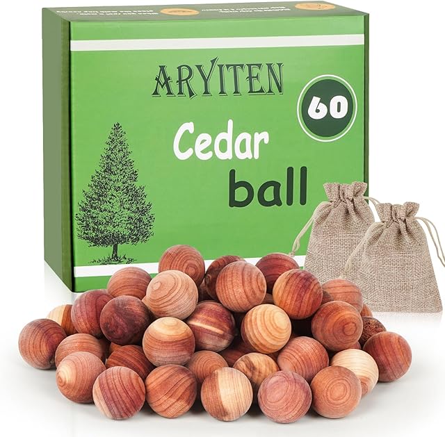 Cedar Balls for Clothes Storage, Aromatic Scent Cedar Wood Balls for Kitchen, Closets Storage and Drawers Freshener, 60 Pack