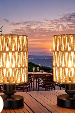 Cordless Rechargeable Outdoor Table Lamps, Battery Operated Stepless Dimmable
