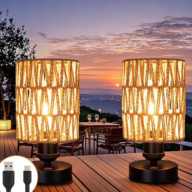 Cordless Rechargeable Outdoor Table Lamps, Battery Operated Stepless Dimmable