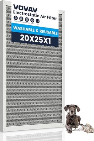 20x25x1 Air Filter-MERV 8, Washable & Reusable Electrostatic Air Filter, AC/HVAC Furnace Filter, Lasts a Lifetime, Permanent Filter, Breathe FresherHome And Office Actual Size:19.75x24.65x0.86Inch