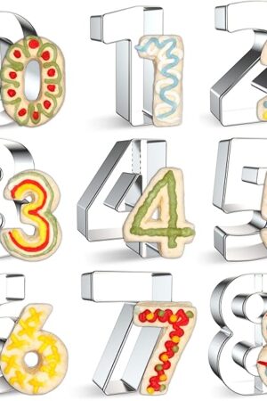 9PCS Number Cookie Cutters Set, Birthday Numbers 0-8(6 Reverses to 9), Stainless Steel Cookie Cutters for Baking, Number Shaped Baking Tool for Homemaking Biscuits, Cookie, Dough