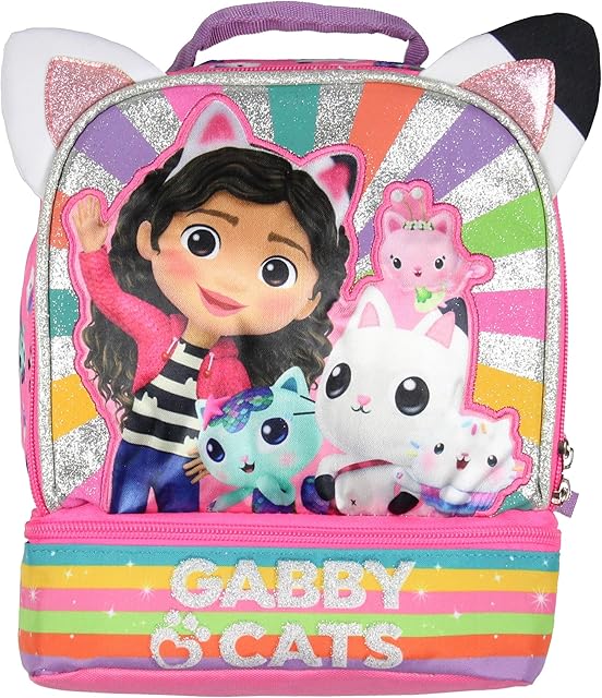 AI ACCESSORY INNOVATIONS Gabby's Dollhouse Lunch Box 3D Gabby and Cats Dual-Compartment Insulated Lunch Bag Cooler