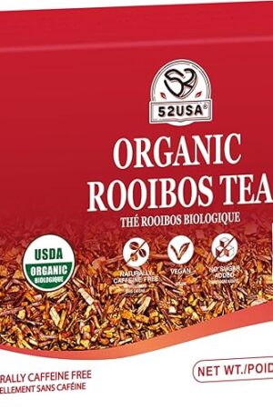 52USA Rooibos Tea Organic, 100 Tea bags, Pure Premuim Rooibos Tea, Naturally Sweet Herbal Tea, Caffeine Free Rooibos Tea, Farmed in South Africa, 9oz (250g)