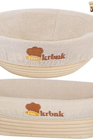 Banneton Bread Proofing Basket, Proofing Basket for Sourdough Bread Baking, Indonesian Rattan Bread Bowl Sourdough bread Baking Supplies with Linen Liner (9" Round + 10" Oval)