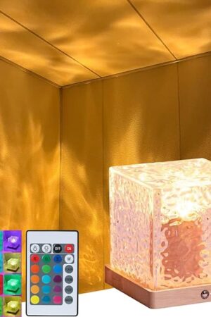 Aurora Ocean Wave Lights Projector Rechargeable, Touch Cube Northern Lights with 16 Colors 4 Modes Dimmable Cordless Ambient Mood Lighting, Crystal Color Changing Night Light for Bedroom, with Remote