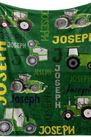 Blanket Flannel Bed Blanket Farm Tractor Trucks Design Green