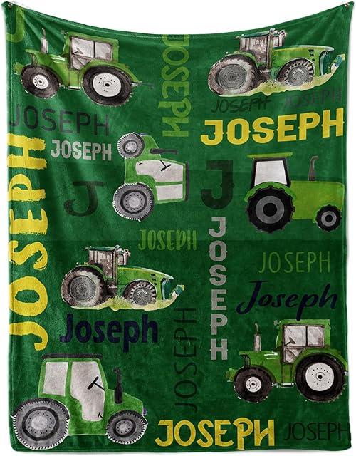 Blanket Flannel Bed Blanket Farm Tractor Trucks Design Green