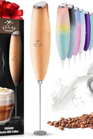 Zulay Powerful Milk Frother for Coffee with Powerful Motor - Handheld Frother Electric Whisk, Milk Foamer, Mini Mixer & Coffee Blender Frother for Frappe, Latte, Matcha, No Stand - Maple