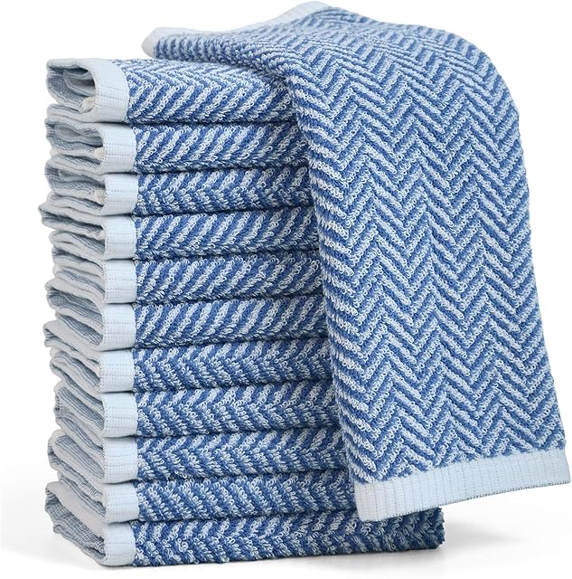 Cleanbear Wash Cloths, 12 Washcloths, 100% Cotton, 13 x 13 Inches