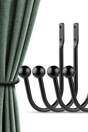 Curtain Holdbacks, 4 pcs Curtains Holder Wall Mounted Drapery Tiebacks Retro Window Hook for Home Decor, Matte Black