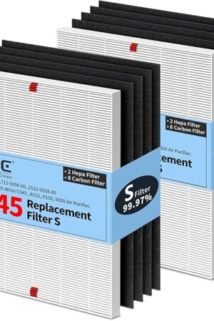 C545 HEPA Replacement Filter Compatible with Winix C545 Air Purifier Type S, 2 Pack H13 Ture HEPA & 8 Activated Carbon Pre-Filter