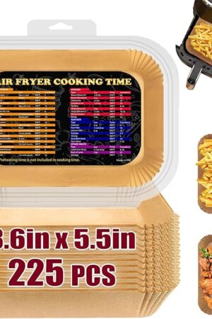 225PCS Air Fryer Disposable Paper Liners for Ninja DZ201/DZ401/DZ550/SL401 Dual Airfryer, Bella 4Qt Slim and CHEFMAN 6 Quart Dual Basket Air Fryer, 8.6x5.5 inch Parchment Paper Liners