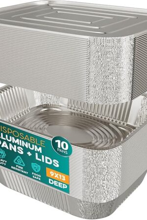 Aluminum Pans With Lids 9x13 [10 Sets] Aluminum Foil Pans Trays With Lids - Half Size Tin Foil Disposable Pans For Baking, Roasting, Cake Serving Dishes, Catering Supplies, Steam Table Chafing