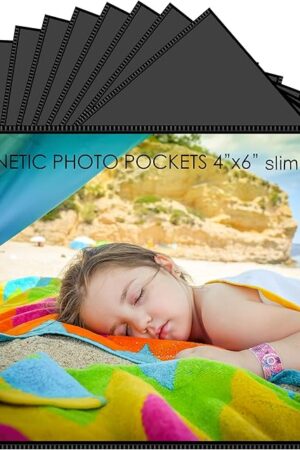 10 Pack 4"x6" Premium Super Slim Magnetic Picture Pockets Frames with Black Holds 4 x 6 inches Photo for Refrigerator | NEW VERSION | EASE of INSERTING
